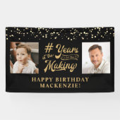 誕生日2年の歴史を描く黒い金ゴールド 横断幕 (横)