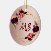 誕生日21バラ金ゴールドフローラモノグラム セラミックオーナメント (右)