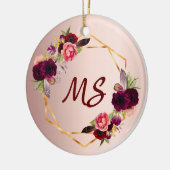 誕生日21バラ金ゴールドフローラモノグラム セラミックオーナメント (左)