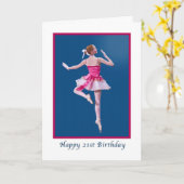 誕生日21位踊りバレリーナオンブルー カード (黄色い花)