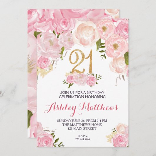 誕生日21日フローラ招待状 招待状 (正面/裏面)