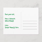 誕生日24歳:ピンクのストライプとハート、レインボー24 ポストカード (裏面)