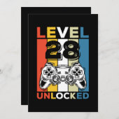 誕生日28レベル解放 28 ゲーム ビンテージ 招待状 (正面/裏面)