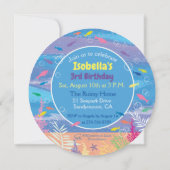 誕生日3歳、海の下、サメ3匹、パーティー 招待状 (裏面)