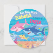 誕生日3歳、海の下、サメ3匹、パーティー 招待状 (正面)