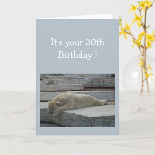 誕生日30おもしろい年齢ユーモア極熊の動物 カード (黄色い花)