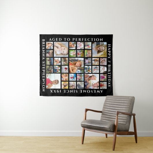 誕生日33フォトコラージュパーソナライズされたあなたの色 タペストリー (インサイチュ(横))