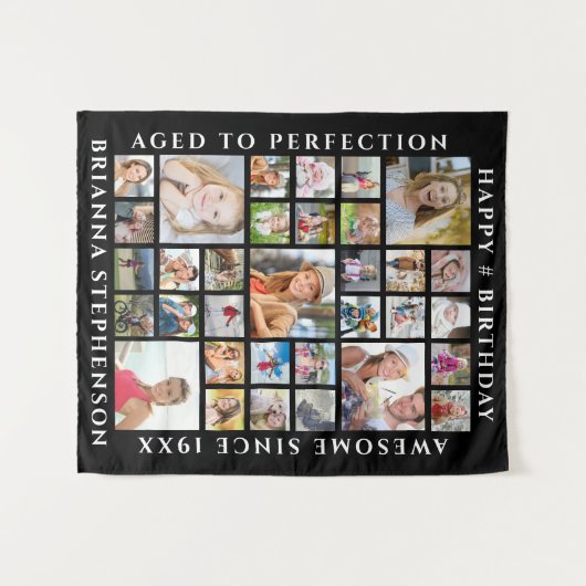 誕生日33フォトコラージュパーソナライズされたあなたの色 タペストリー (正面(横))