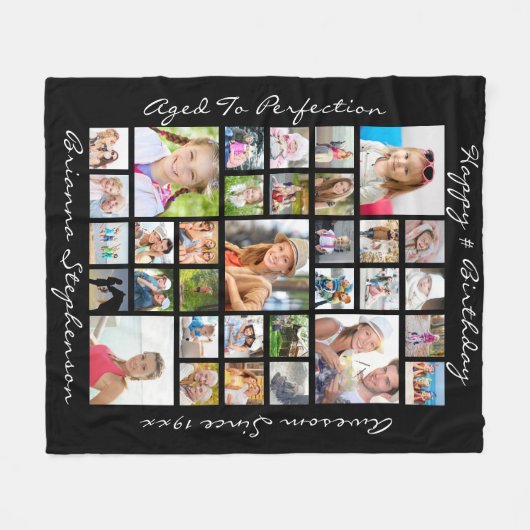 誕生日33フォトコラージュパーソナライズされたカスタム フリースブランケット (正面(横))