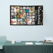 誕生日33フォトコラージュ黒金ゴールド星 横断幕 (トレードショー)