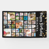 誕生日33フォトコラージュ黒金ゴールド星 横断幕 (横)