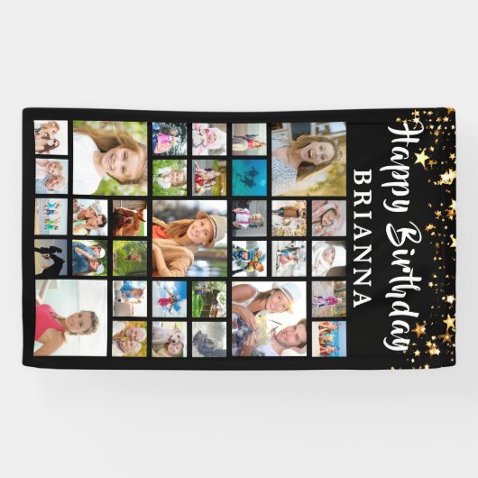 誕生日33フォトコラージュ黒金ゴールド星 横断幕 (横)