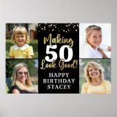 誕生日4写真AGE良い黒い金ゴールド ポスター (正面)