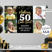 誕生日4写真AGE良い黒い金ゴールド ポスター