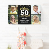 誕生日4写真AGE良い黒い金ゴールド 横断幕 (インサイチュ)