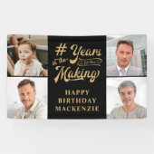 誕生日4年の歴史を描く黒い金ゴールド 横断幕 (横)