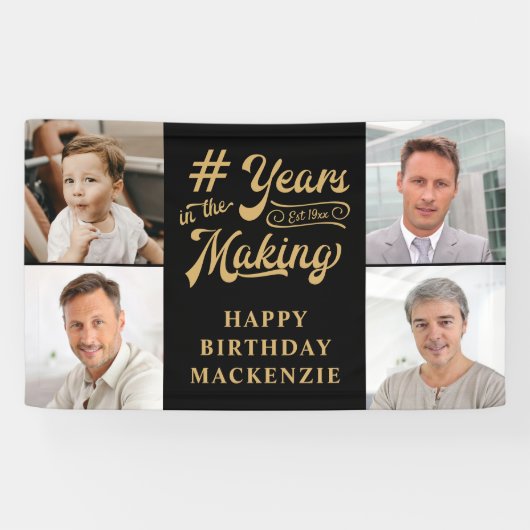 誕生日4年の歴史を描く黒い金ゴールド 横断幕 (横)
