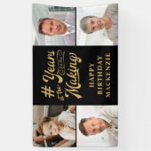 誕生日4年の歴史を描く黒い金ゴールド 横断幕 (縦)