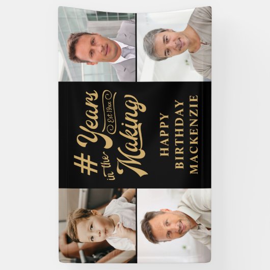 誕生日4年の歴史を描く黒い金ゴールド 横断幕 (縦)