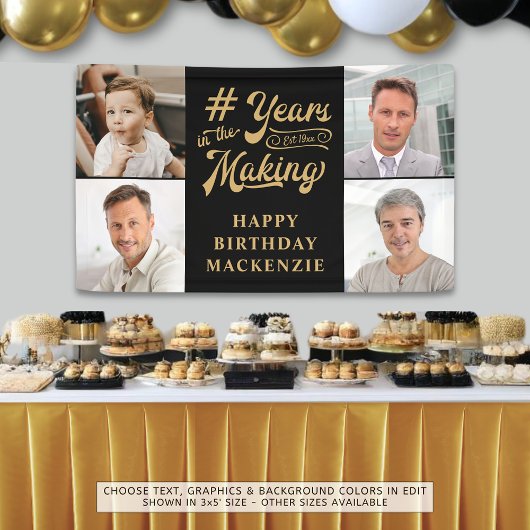 誕生日4年の歴史を描く黒い金ゴールド 横断幕