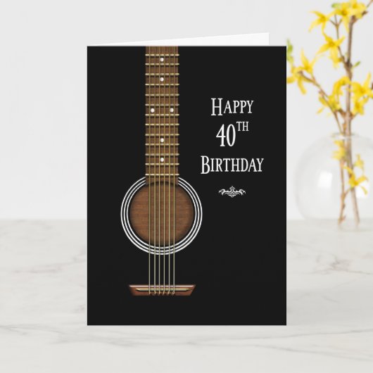 誕生日40位ブラック・アコースティック・ギター カード (黄色い花)