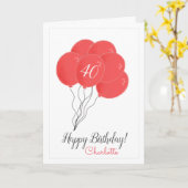 誕生日40日ピンクバルーンカード カード (黄色い花)