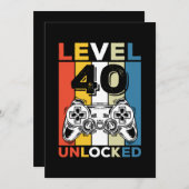 誕生日40番目のレベルのロック解除された40ゲームヴィンテージ 招待状 (正面/裏面)