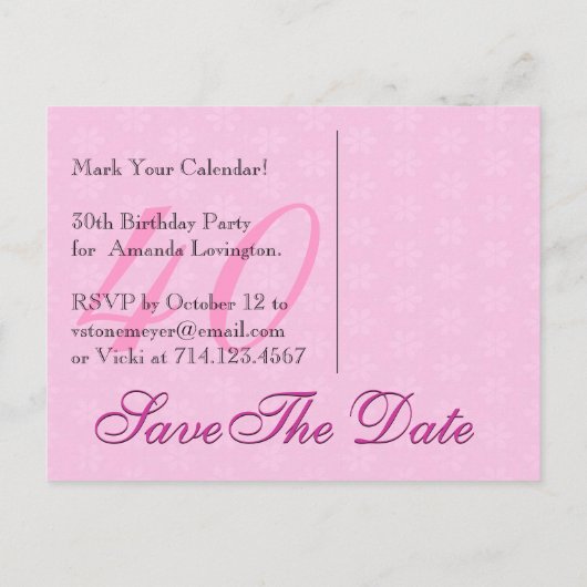 誕生日40th誕生日のピンクと黒のレースを保存 案内ポストカード (裏面)