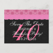 誕生日40th誕生日のピンクと黒のレースを保存 案内ポストカード (正面)