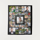 誕生日43フォトコラージュ名年齢白黒 タペストリー (正面)