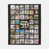 誕生日44フォトコラージュAny Age Black金ゴールド フリースブランケット (正面)