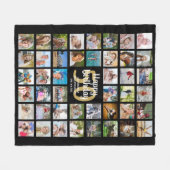 誕生日44フォトコラージュAny Age Black金ゴールド フリースブランケット (正面(横))