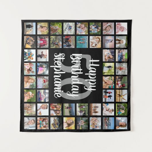 誕生日48フォトコラージュパーソナライズされた タペストリー (正面(横))