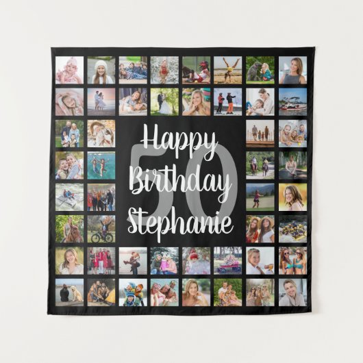 誕生日48フォトコラージュパーソナライズされた タペストリー (正面)
