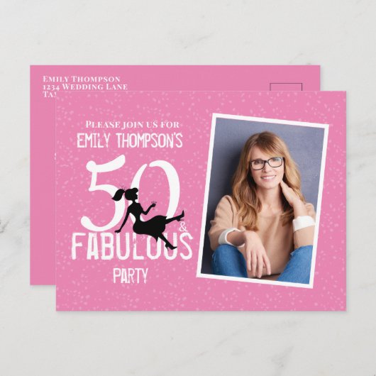 誕生日50と素晴らしいフォトピンクのカクテル ポストカード (正面/裏面)
