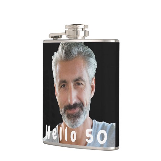 誕生日50の写真の男の文字 フラスク (左)