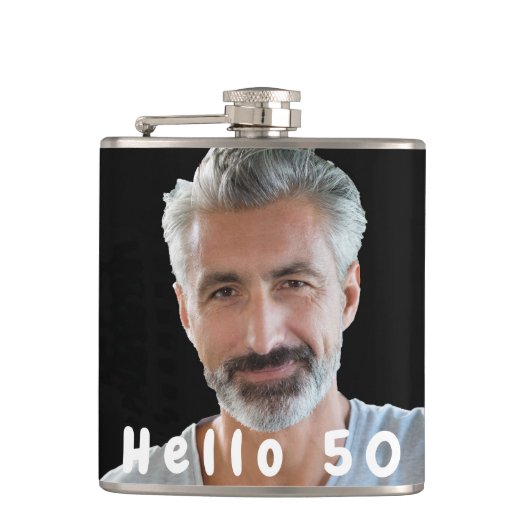 誕生日50の写真の男の文字 フラスク (正面)