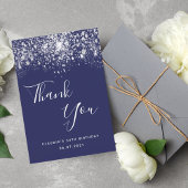 誕生日50ネイビーブルーシルバーグリッターダスト サンキューカード