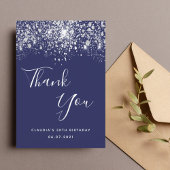 誕生日50ネイビーブルーシルバーグリッターダスト サンキューカード