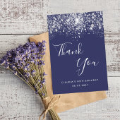 誕生日50ネイビーブルーシルバーグリッターダスト サンキューカード