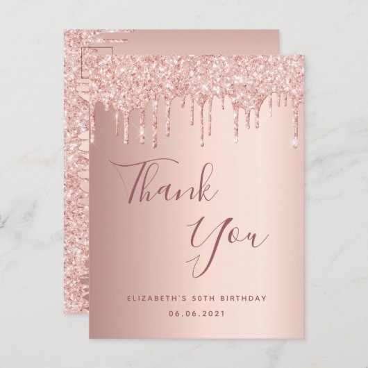 誕生日50バラ金ゴールドグリッタードライ感謝していブアップ ポストカード (正面/裏面)