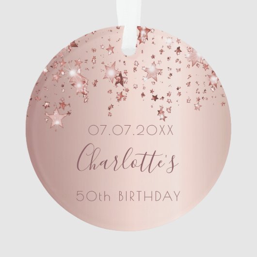 誕生日50バラ金ゴールド光沢のある星のキラキラ オーナメント (裏面)