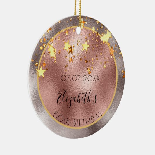 誕生日50バラ金ゴールド光沢のある星名 セラミックオーナメント (右)