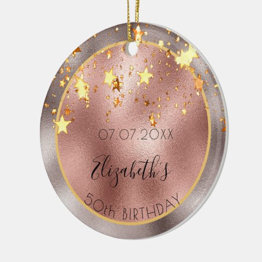 誕生日50バラ金ゴールド星の名前の友最高の達 セラミックオーナメント (左)