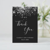 誕生日50ブラックシルバーグリッターグラマラス サンキューカード (スタンド正面)
