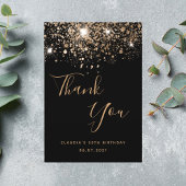 誕生日50ブラック金ゴールドグリッターグラマラス サンキューカード