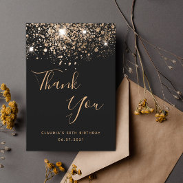 誕生日50ブラック金ゴールドグリッターグラマラス サンキューカード