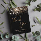 誕生日50ブラック金ゴールドグリッターグラマラス サンキューカード