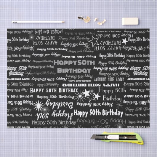 誕生日50thまたは任意の年齢の白いフォントBlk Back 薄葉紙 (クラフト)