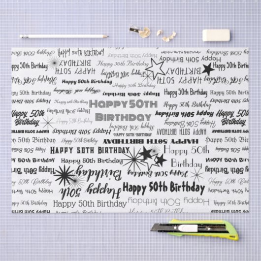 誕生日50thまたは任意の年齢黒フォント戻る 薄葉紙 (クラフト)